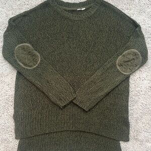 Olive Green Knit Sweater with Elbow Patches